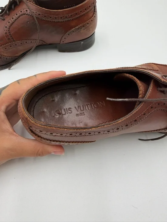Louis Vuitton Dress Shoes Mens 9.5 Brown Leather Brogue Italy Lace Up - Picture 9 of 16